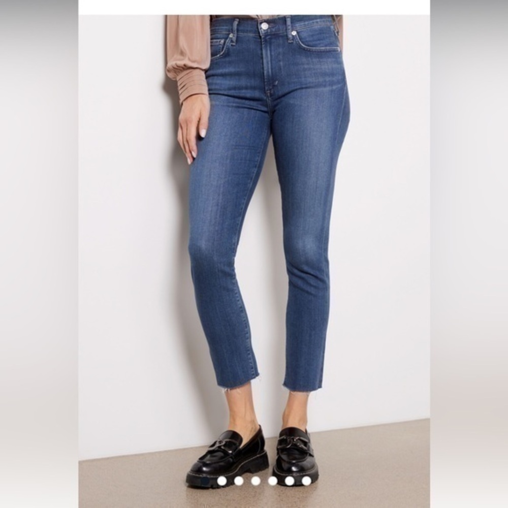 Agolde Sophie High Rise Stretch Crop Skinny Raw Hem Blue Jeans